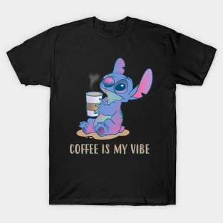 Alien Is My Vibe by Leepianti Funny Cute Pastel Color Alien Drinking Cofee T-Shirt